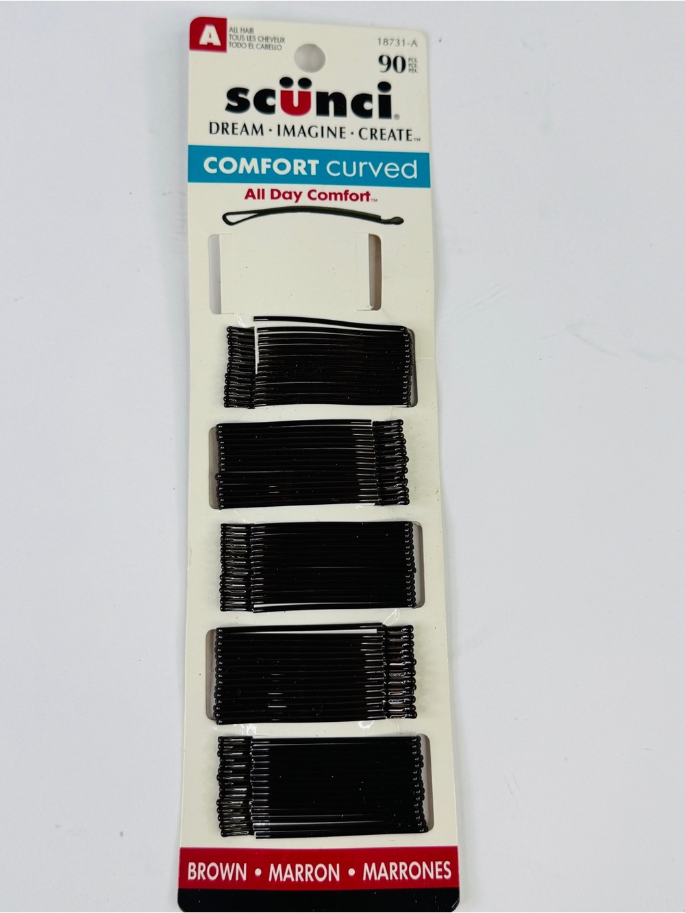 Vintage SCUNCI Bobby Pins Brown Comfort Curved All Day Comfort 2003